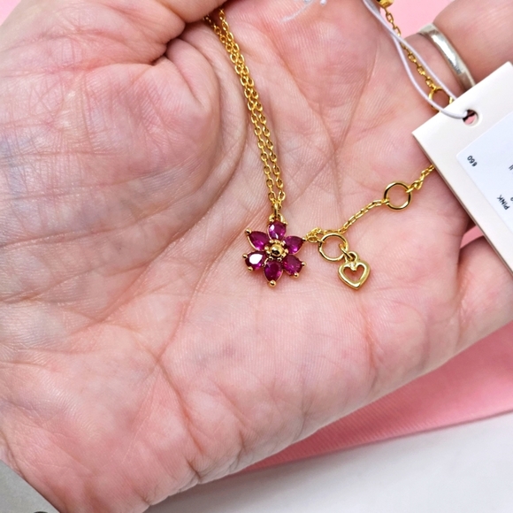 🆕♡♡ Kate Spade Necklace ♤ First Bloom Purple Crystal Flower Pendant Dainty Gold - Picture 4 of 9